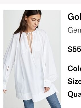 Golden Goose Gemma Oversized White Tie-Neck Blouse